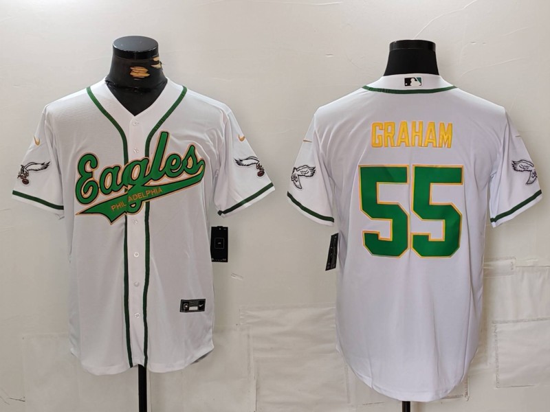 Men's Philadelphia Eagles #55 Brandon Graham White/Gold Cool Base Stitched Baseball Jersey Men's Philadelphia Eagles #55 Brandon Graham White/Gold Cool Base Stitched Baseball Jersey